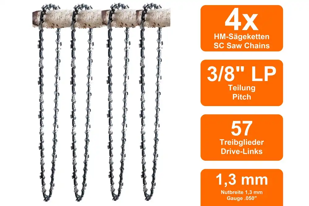 4 Sägeketten passend für Bosch GKE35BC 40cm 3/8LP 57TG 1,3mm Neue Kollektion