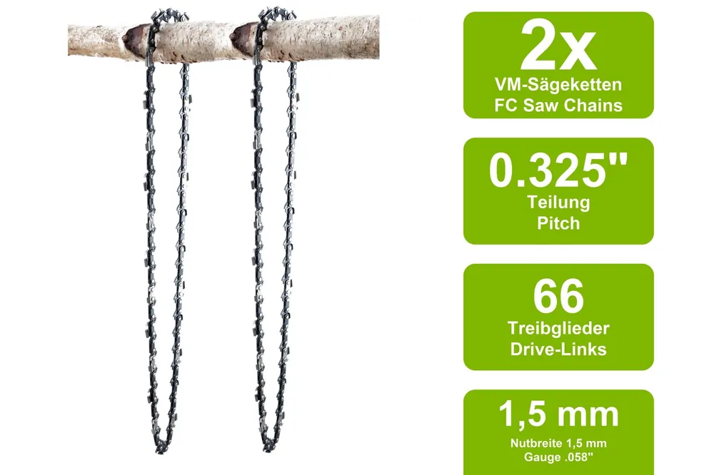 2 Sägeketten VM passend für Jonsered 2014 40cm 0.325 66TG 1,5mm Sichere Zahlung