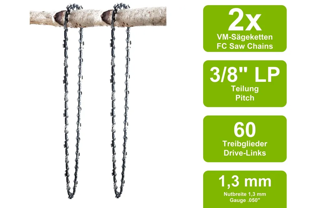 Letzte Chance 2 Sägeketten VM passend für Ryobi CS41 45cm 3/8LP 60TG 1,3mm