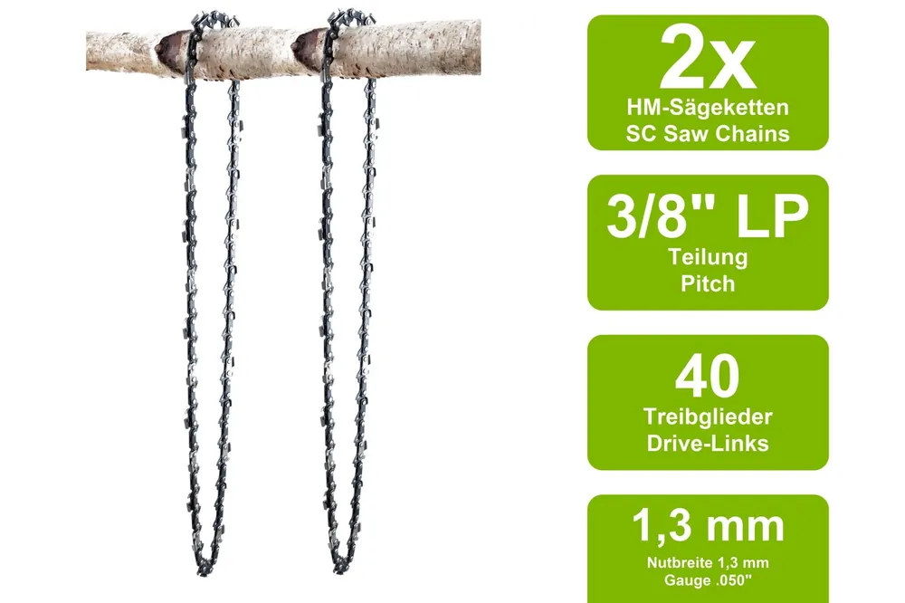 Neu 2 Sägeketten passend für Tanaka ECS360 25cm 3/8LP 40TG 1,3mm