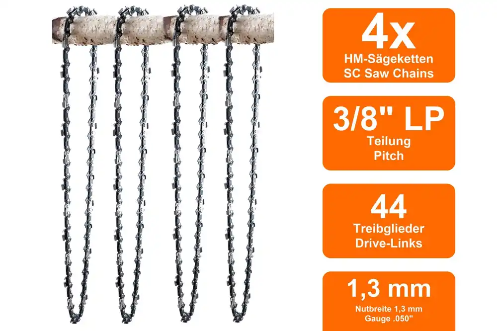 Begrenztes Angebot 4 Sägeketten passend für Garden GD36 30cm 3/8LP 44TG 1,3mm