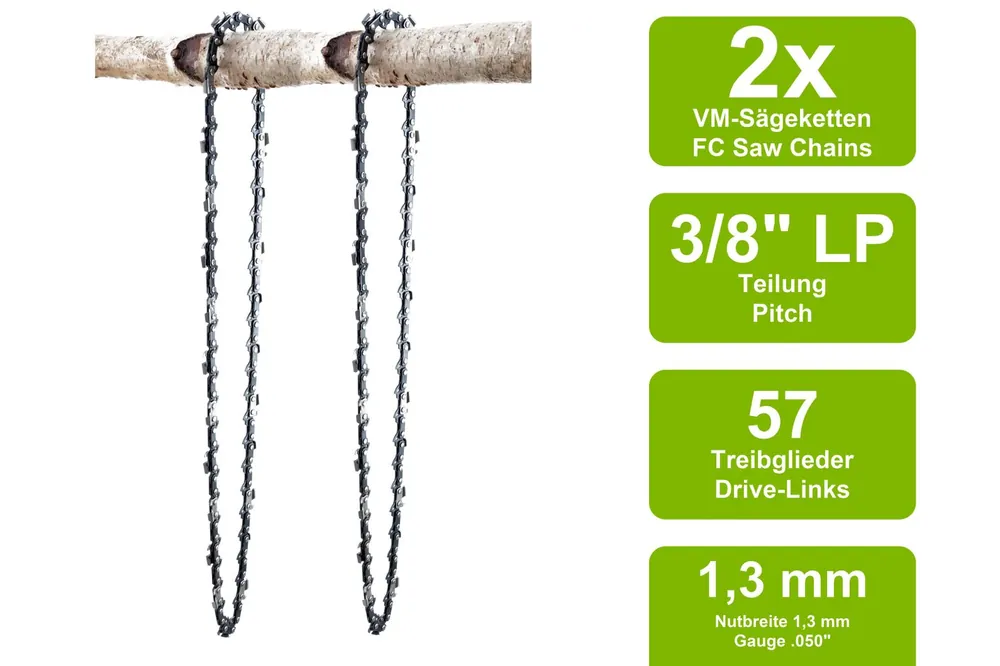 2 Sägeketten VM passend für Stihl MS211 40cm 3/8LP 57TG 1,3mm Direkt Vom Hersteller
