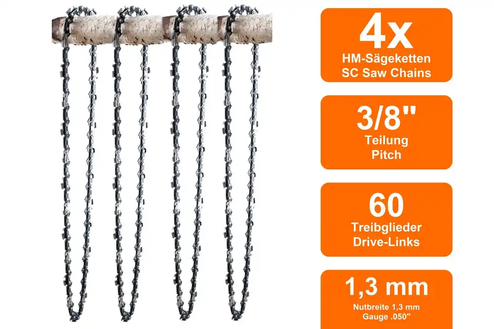 4 Sägeketten passend für Homelite XL12 40cm 3/8 60TG 1,3mm Sonderangebot