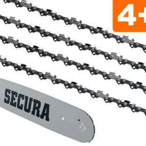 Geprüft 4 Sägeketten + Schwert passend für Alpina P391Q 40cm 3/8LP 56TG 1,3mm