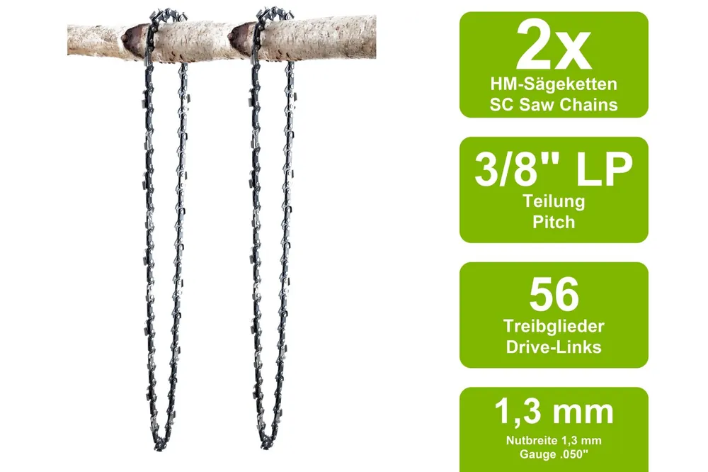 2 Sägeketten passend für Homelite D3300 40cm 3/8LP 56TG 1,3mm Preisknaller