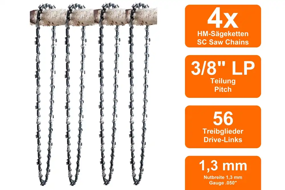 Billig 4 Sägeketten passend für Zenoah G3200 40cm 3/8LP 56TG 1,3mm