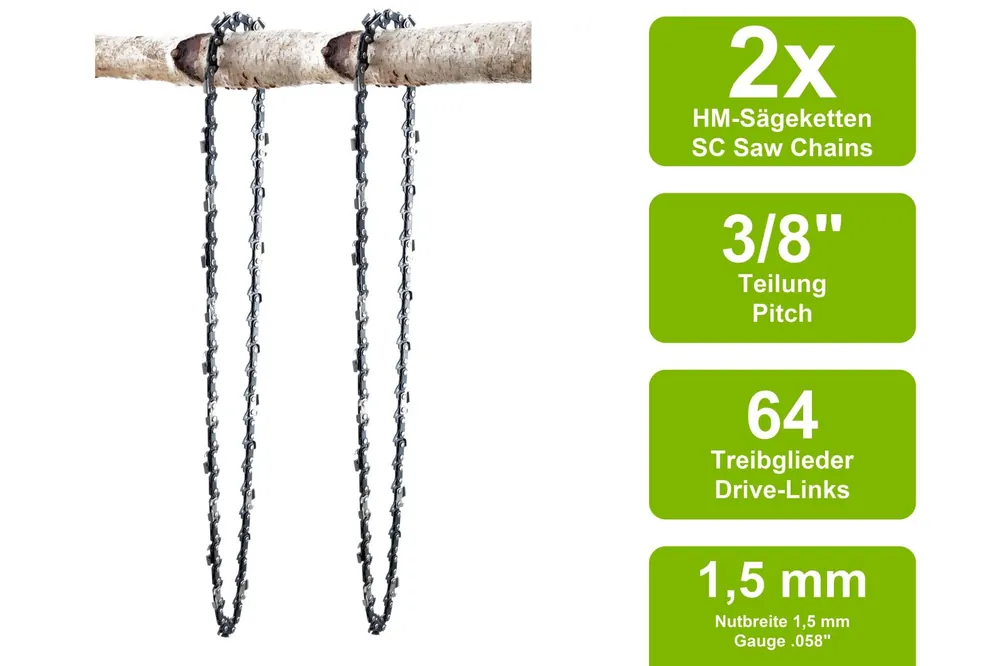 2 Sägeketten passend für Jonsered 490 43cm 3/8 64TG 1,5mm Ausverkauf