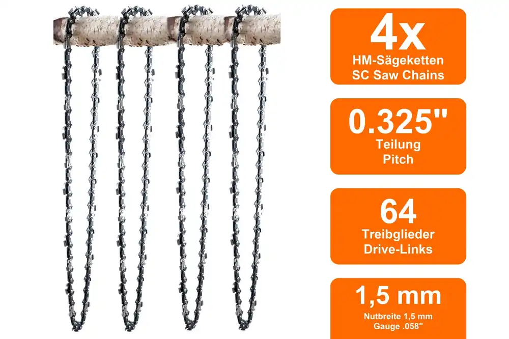 4 Sägeketten passend für Jonsered 520 38cm 0.325 64TG 1,5mm Begrenztes Angebot