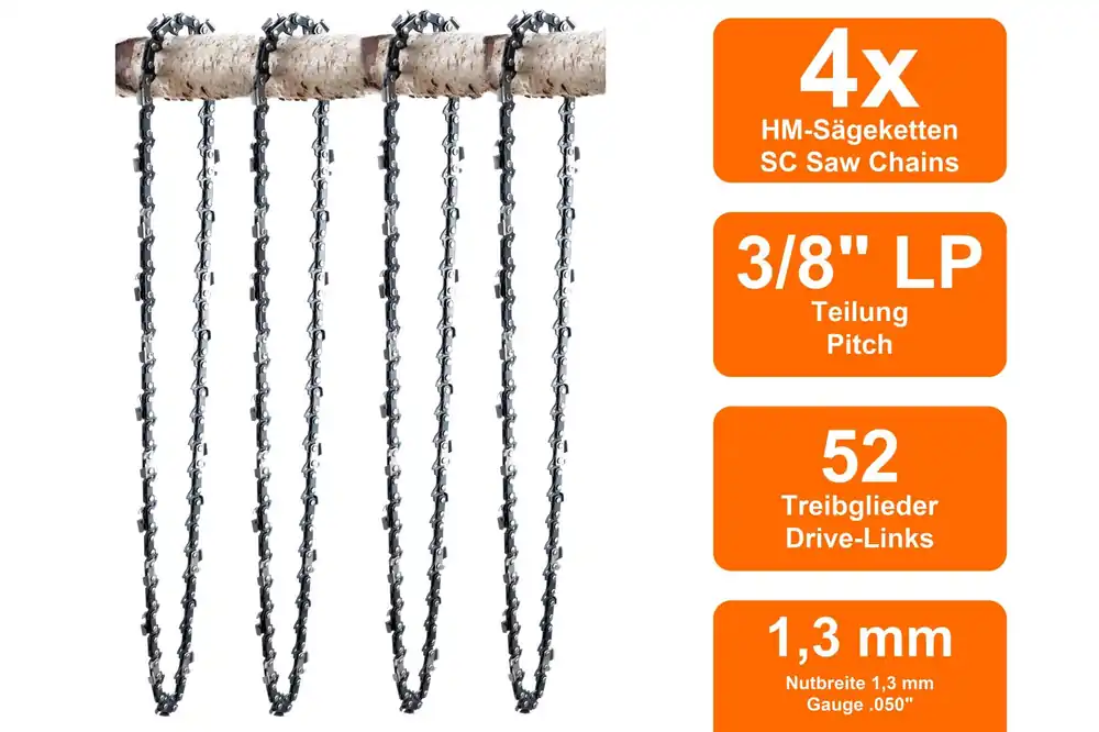 Neue Kollektion 4 Sägeketten passend für Jonsered CS2234 S 35cm 3/8LP 52TG 1,3mm